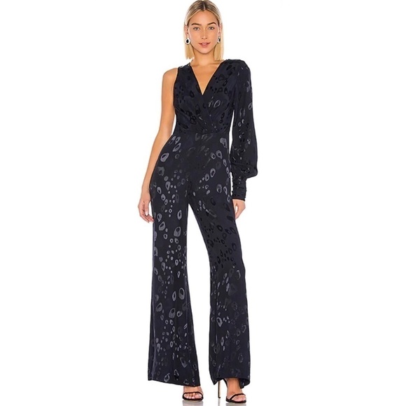 Alexis Naoki Leopard Print Jumpsuit Navy Blue Small Wide Leg Formal Cocktail - Picture 1 of 7